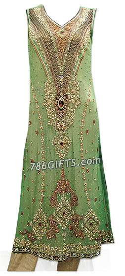  Sea Green Crinkle Chiffon Suit    | Pakistani Dresses in USA- Image 1