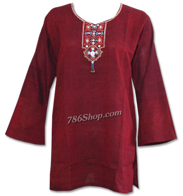  Maroon Khaddi Cotton Kurti  | Pakistani Dresses in USA- Image 1