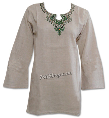  Fawn Khaddi Cotton Kurti | Pakistani Dresses in USA- Image 1