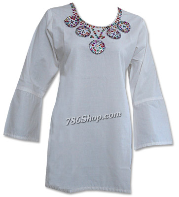  White Khaddi Cotton Kurti  | Pakistani Dresses in USA- Image 1