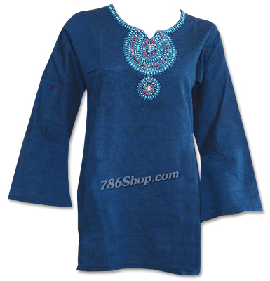  Navy Blue Khaddi Cotton Kurti  | Pakistani Dresses in USA- Image 1