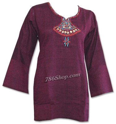  Magenta Khaddi Cotton Kurti | Pakistani Dresses in USA- Image 1