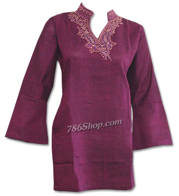  Magenta Khaddi Cotton Kurti  | Pakistani Dresses in USA- Image 1