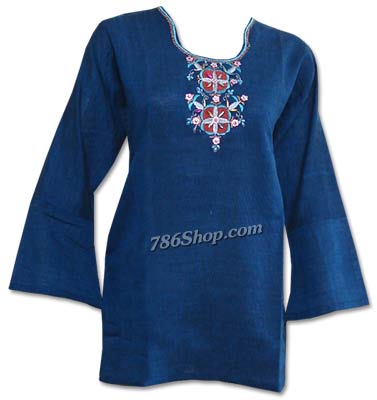  Navy Blue Khaddi Cotton Kurti | Pakistani Dresses in USA- Image 1