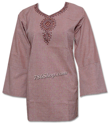  Beige Khaddi Cotton Kurti | Pakistani Dresses in USA- Image 1