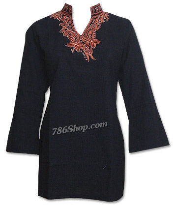  Black Khaddi Cotton Kurti | Pakistani Dresses in USA- Image 1