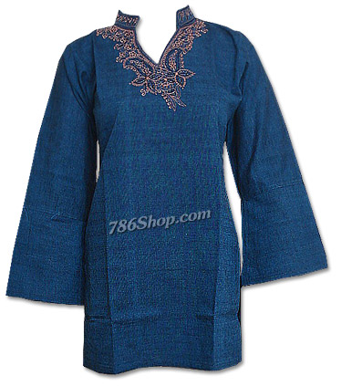  Navy Blue Khaddi Cotton Kurti | Pakistani Dresses in USA- Image 1