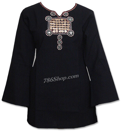  Black Khaddi Cotton Kurti | Pakistani Dresses in USA- Image 1