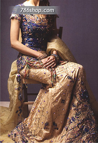 navy blue and gold pakistani dress Navy Blue Desi Pakistani Indian Wedding Gown