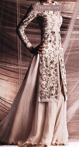  Off White Chiffon Lehnga | Pakistani Party Wear Dresses- Image 1