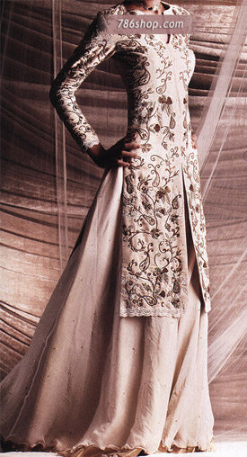  Off White Chiffon Lehnga | Pakistani Party Wear Dresses USA- Image 1
