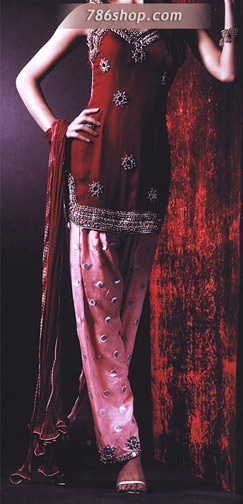  Maroon/Pink Chiffon Suit | Pakistani Party Wear Dresses- Image 1