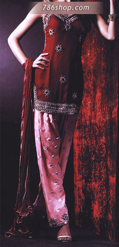  Maroon/Pink Chiffon Suit | Pakistani Party Wear Dresses USA- Image 1