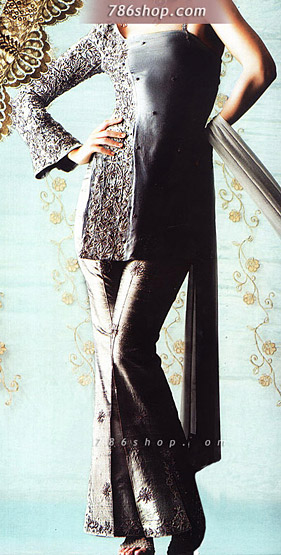  Grey Chiffon Trouser Suit | Pakistani Party Wear Dresses USA- Image 1