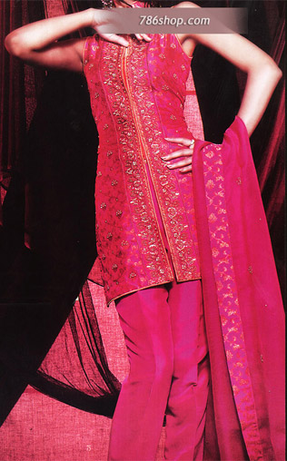  Magenta  Jamawar Trouser Suit | Pakistani Party Wear Dresses- Image 1