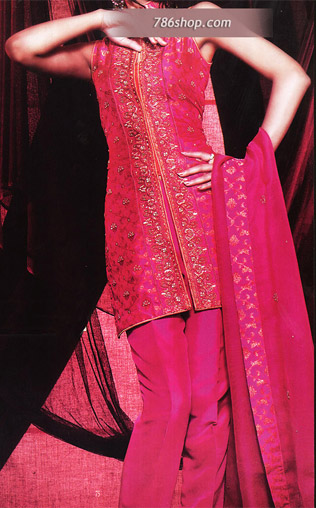  Magenta  Jamawar Trouser Suit | Pakistani Party Wear Dresses USA- Image 1