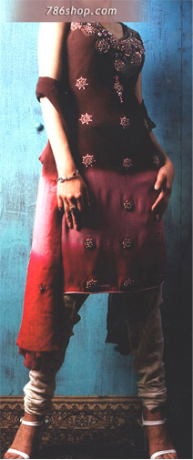  Brown Chiffon Churidar Pajama Suit | Pakistani Party Wear Dresses- Image 1