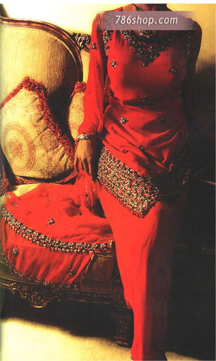  Red Georgette Suit | Pakistani Party Wear Dresses- Image 1