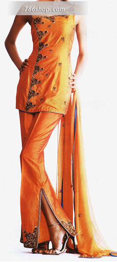  Orange Silk Trouser Suit | Pakistani Party Wear Dresses USA- Image 1