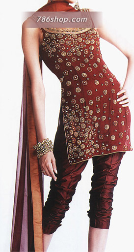  Maroon Chiffon  Suit | Pakistani Party Wear Dresses- Image 1