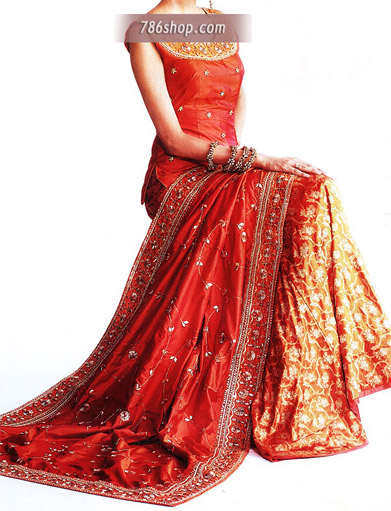  Red Silk Lehnga | Pakistani Party Wear Dresses- Image 1