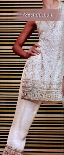  Off White Chiffon Trouser Suit | Pakistani Party Wear Dresses- Image 1