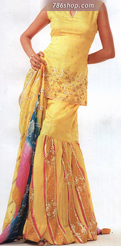  Yellow Silk Gharara | Pakistani Party Wear Dresses- Image 1