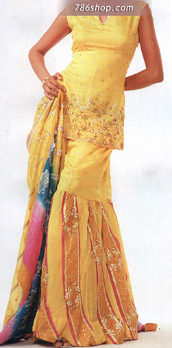  Yellow Silk Gharara | Pakistani Party Wear Dresses USA- Image 1