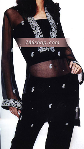  Black Chiffon Trouser Suit | Pakistani Party Wear Dresses USA- Image 1