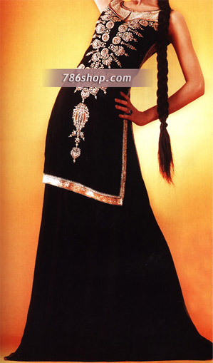  Black Chiffon Lehnga | Pakistani Party Wear Dresses- Image 1