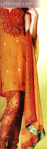  Orange Chiffon Suit | Pakistani Party Wear Dresses- Image 1