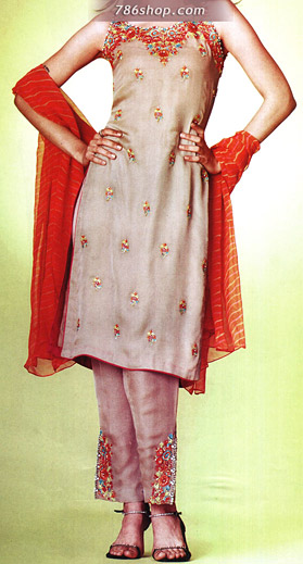  Grey Chiffon Trouser Suit | Pakistani Party Wear Dresses USA- Image 1