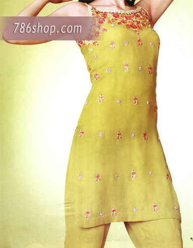  Lime Green Chiffon Trouser Suit | Pakistani Party Wear Dresses USA- Image 1