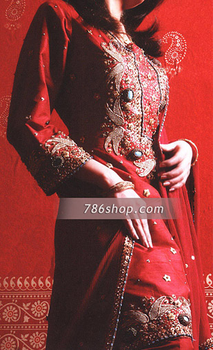  Red Silk Suit | Pakistani Party Wear Dresses- Image 1