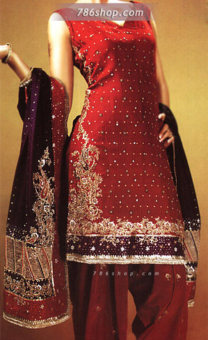  Deep Red Karandi Chiffon Suit | Pakistani Party Wear Dresses USA- Image 1