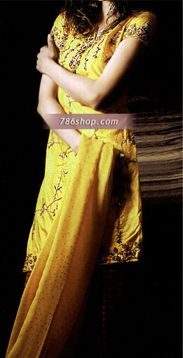  Yellow Silk Suit | Pakistani Party Wear Dresses- Image 1