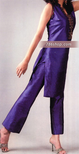  Dark Purple Silk Suit | Pakistani Party Wear Dresses- Image 1