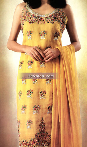  Yellow Chiffon Suit | Pakistani Party Wear Dresses- Image 1