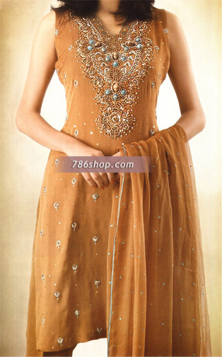  Light Brown Chiffon Suit | Pakistani Party Wear Dresses- Image 1