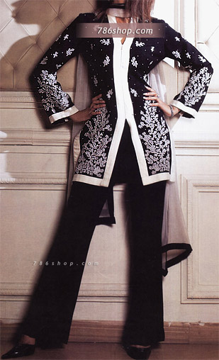  Black Silk Suit | Pakistani Party Wear Dresses- Image 1