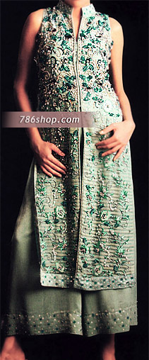  Light Green Karandi Chiffon Suit | Pakistani Party Wear Dresses- Image 1