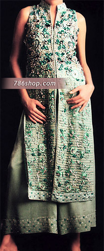  Light Green Karandi Chiffon Suit | Pakistani Party Wear Dresses USA- Image 1