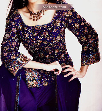  Blue Silk Suit  | Pakistani Party Wear Dresses- Image 1