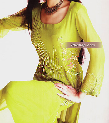  Lime Green Chiffon Suit | Pakistani Party Wear Dresses- Image 1