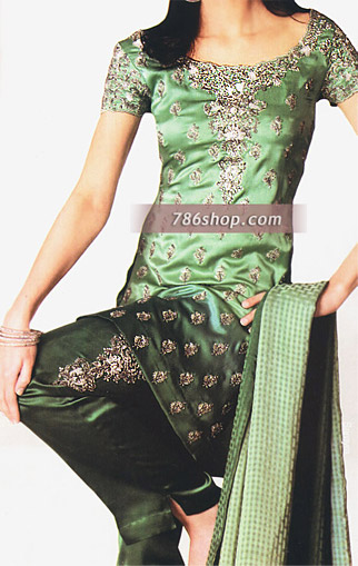  Green Schmooze Silk Suit | Pakistani Party Wear Dresses- Image 1