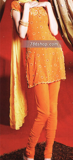  Orange Silk Trouser Suit | Pakistani Party Wear Dresses USA- Image 1
