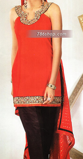  Red/Black Chiffon Suit | Pakistani Party Wear Dresses USA- Image 1