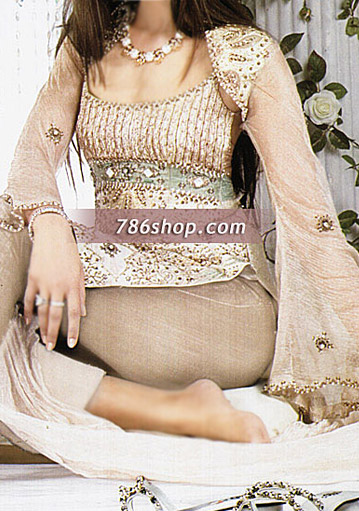  Light Brown Chiffon Suit | Pakistani Party Wear Dresses USA- Image 1