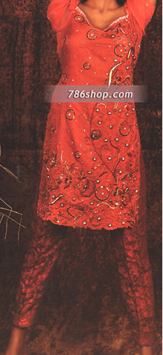  Red Silk Suit | Pakistani Party Wear Dresses- Image 1