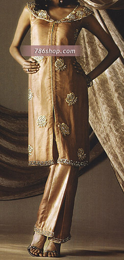  Light Brown Chiffon Suit | Pakistani Party Wear Dresses USA- Image 1